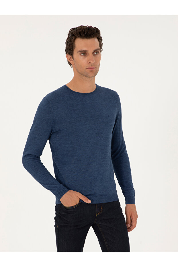 İndigo Slim Fit Yün Karışımlı Bisiklet Yaka Basic Triko Kazak 50293301-VR028 - 1