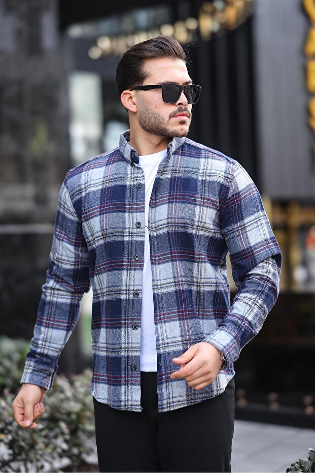 Navy Blue Plaid Regular Fit Lumberjack Shirt - 2450