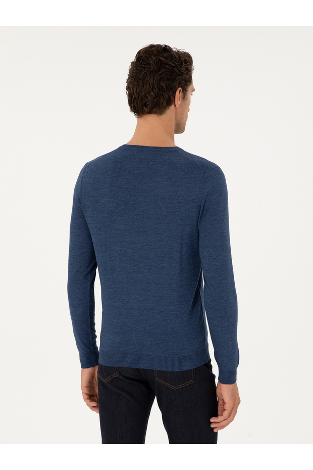 İndigo Slim Fit Yün Karışımlı Bisiklet Yaka Basic Triko Kazak 50293301-VR028 - 5