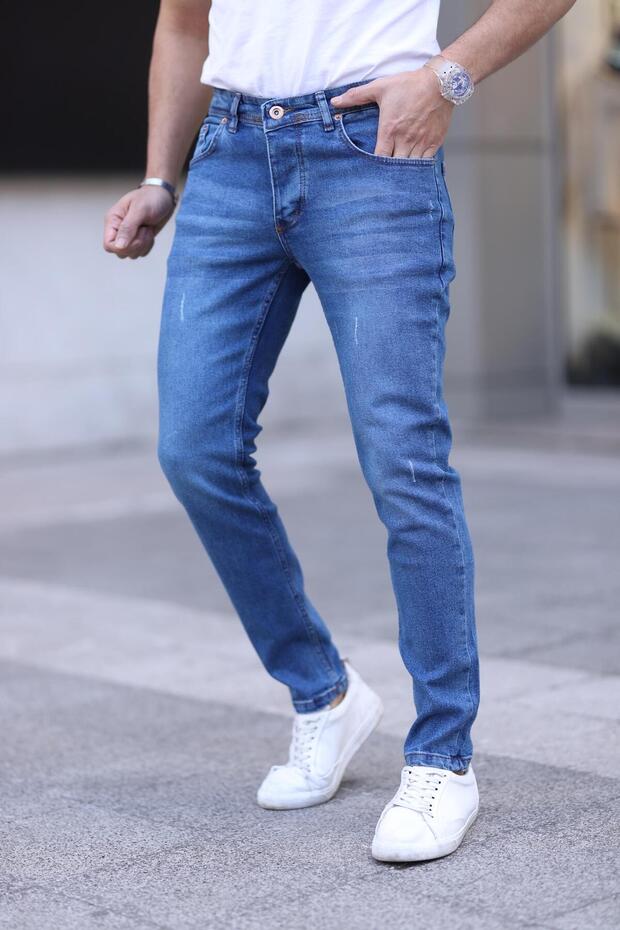 Men's Slim Fit Lycra Jeans Light Blue with Studs