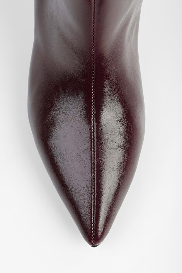 Női Blaze Burgundy Skin rövid hegyes sarkú csizma - 5