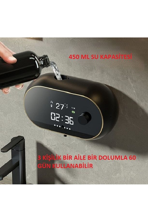 Modern Stil Duvara Monte USB Şarjlı LCD Dijital Ekran Otom. Temassız Sensörlü Köpük Sabunluk 450ml - 6