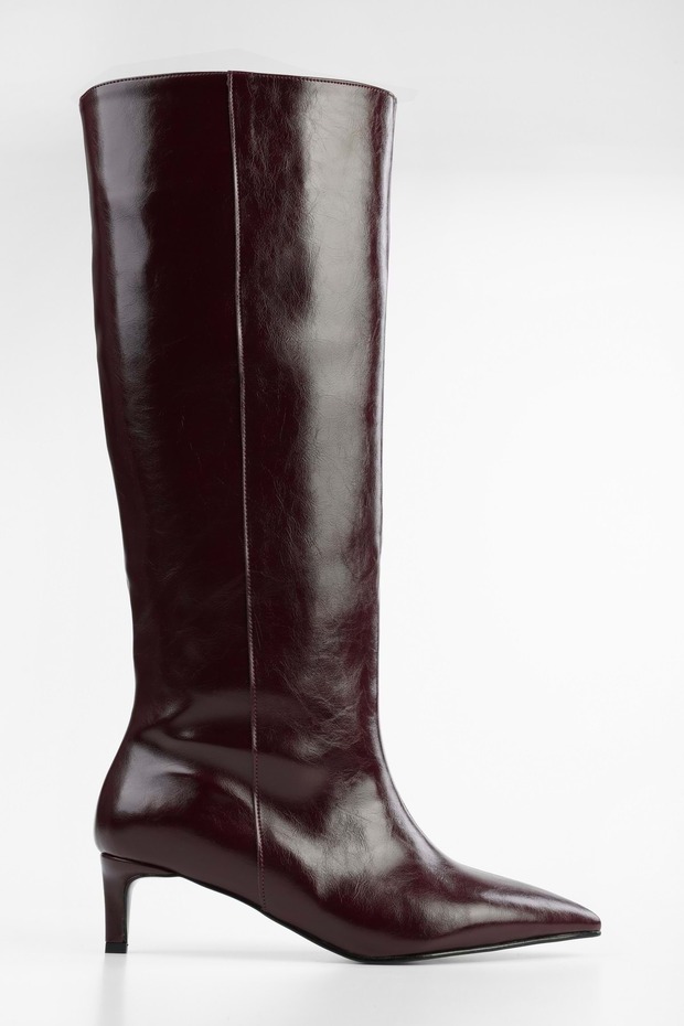 Női Blaze Burgundy Skin rövid hegyes sarkú csizma - 2