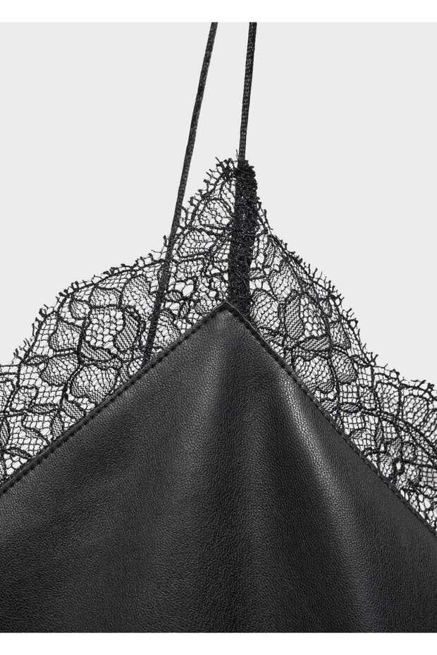 Deri görünümlü saten elbise - 6