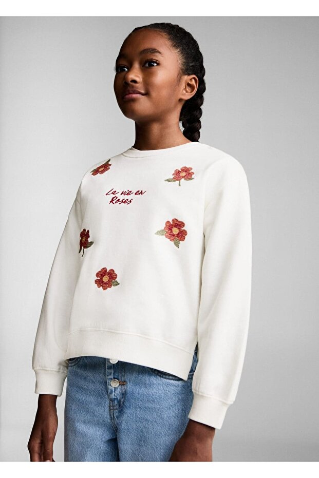 Çiçek işlemeli sweatshirt - 1