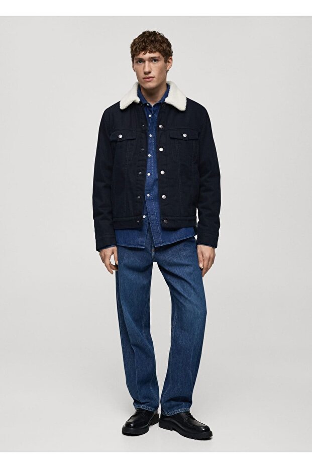 Kürk yakalı denim mont - 2