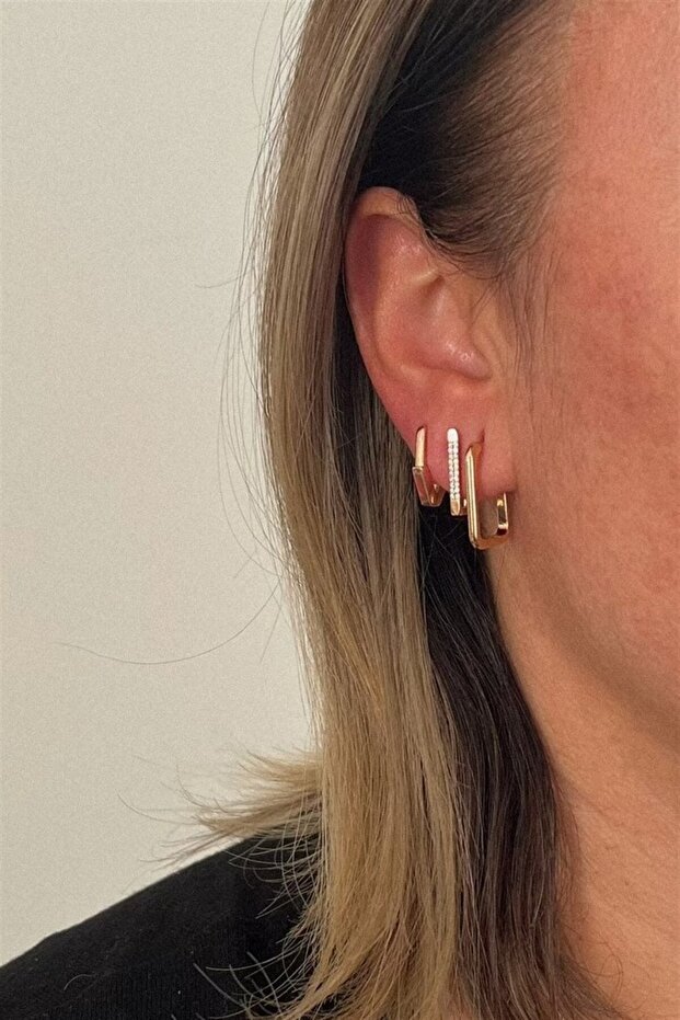 Dikdörtgen Küpe Çifti | Çelik - 3