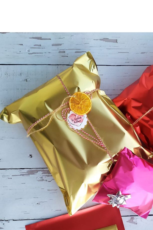 10 Adet 30x45 Gold/altın Yapışkanlı Hazır Metalik Hediye Poşeti - 2