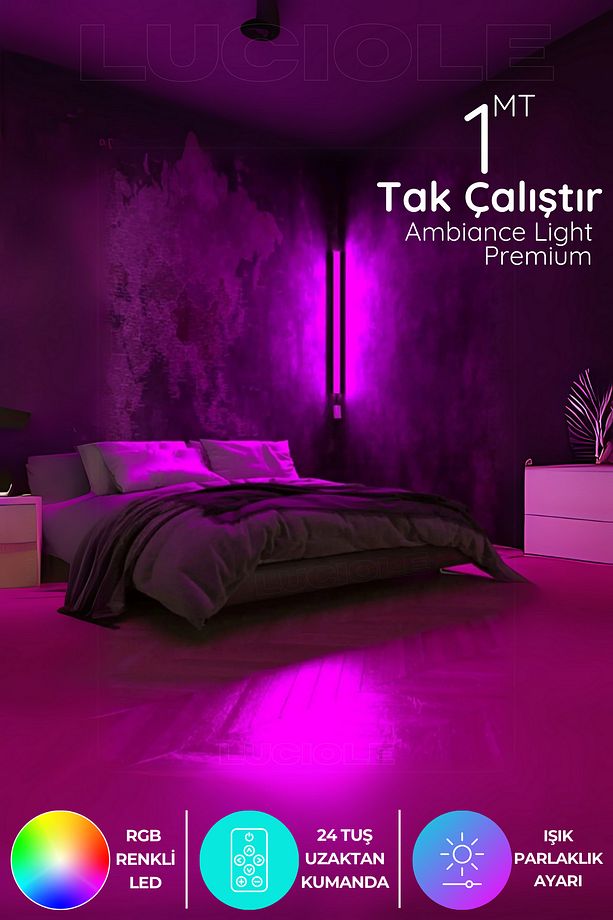 Led Lambader ,renk Rgb Animasyon Uzaktan Kumandalı Yapışkanlı Dupurple - 1