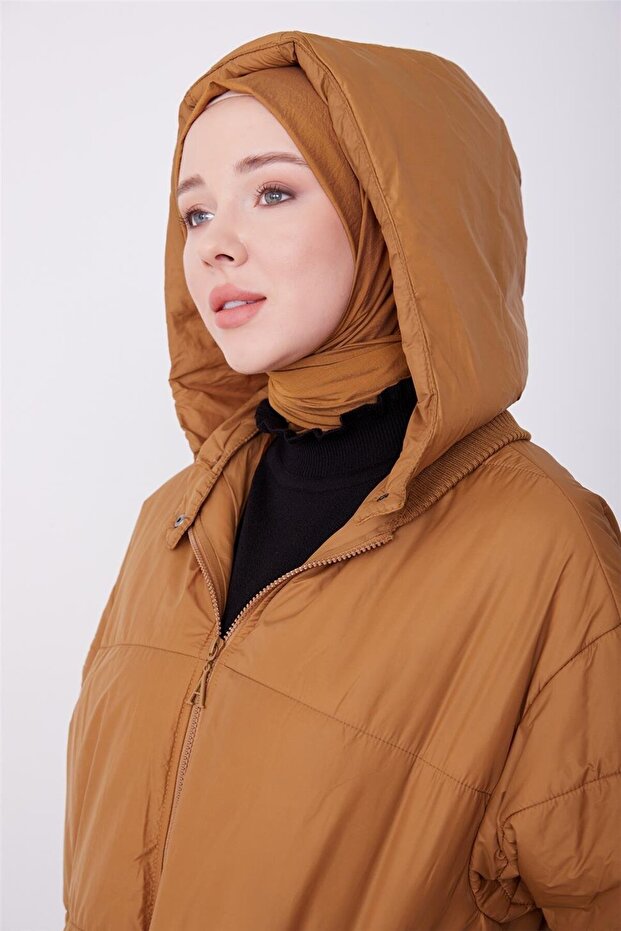 Seyyar Kapüşonlu Oversize Kaban 23k7210 Camel - 3