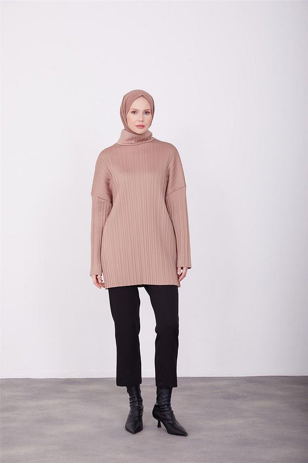 Pliseli Örme Kumaşlı Bluz 23k3217 Latte - 2