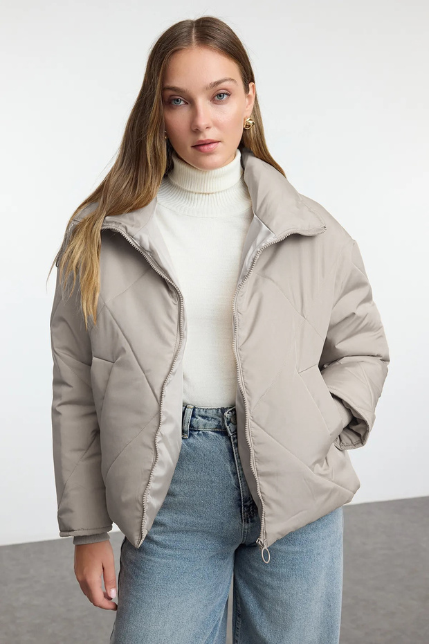 Wodoodporny, oversize'owy, pikowany płaszcz z norek - Twoaw24Mo00146 - 6