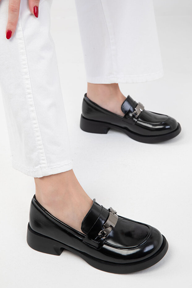 Black Patent Leather Women's Casual Shoes 20014