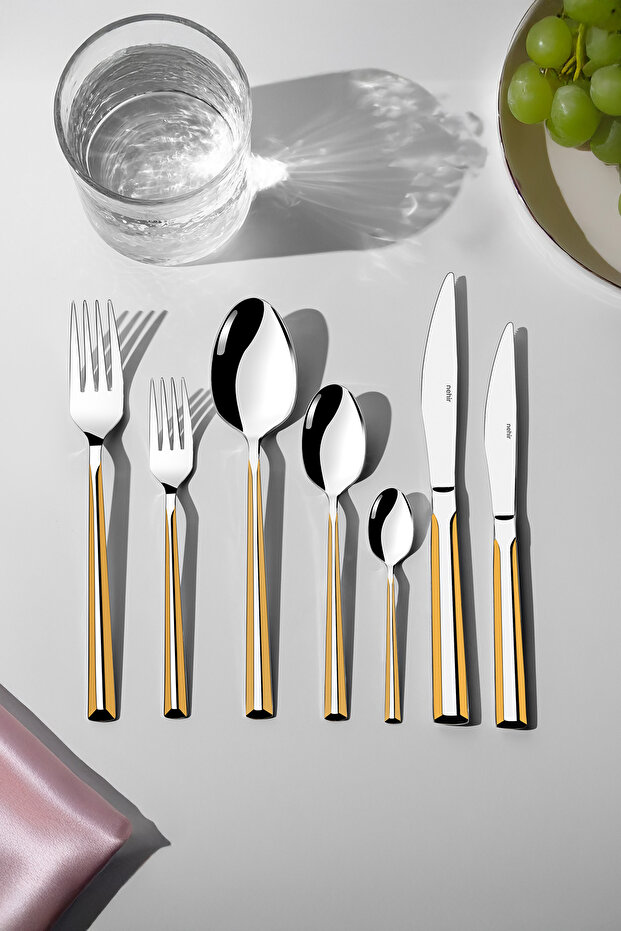 Milano Gold Satin 12-Person 89-Piece Cutlery Set with Leather Box