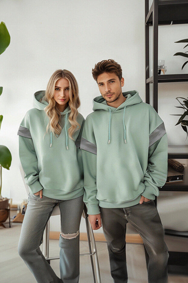 Mint Oversize/Wide Cut Hooded Reflective Detailed Fleece Inside Sweatshirt Tmnss20Sw0205