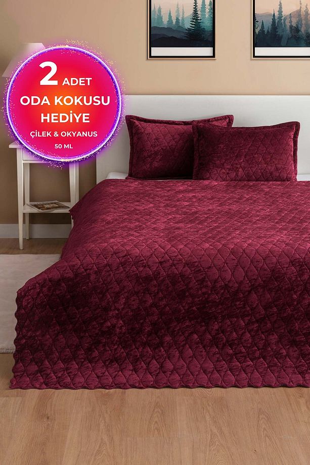 Çift Kişilik Yatak Örtüsü Bordo - 1