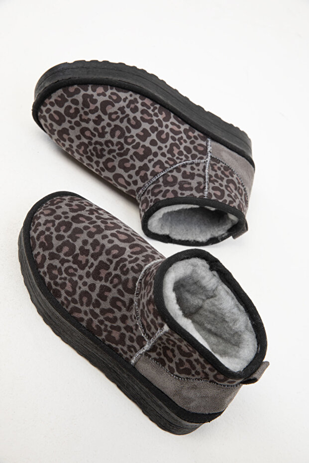 20026 Model Gray Leopard Patterned Women's Boots & Booties - 4