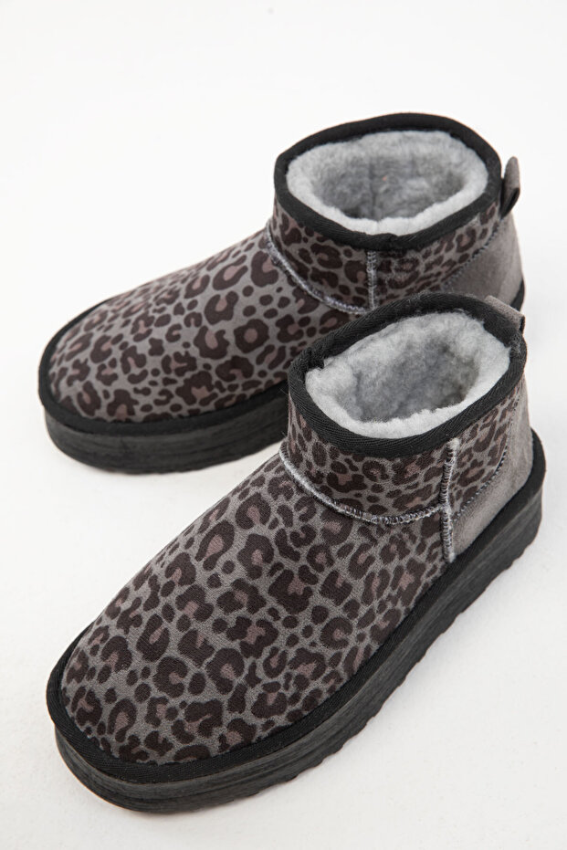 20026 Model Gray Leopard Patterned Women's Boots & Booties - 2