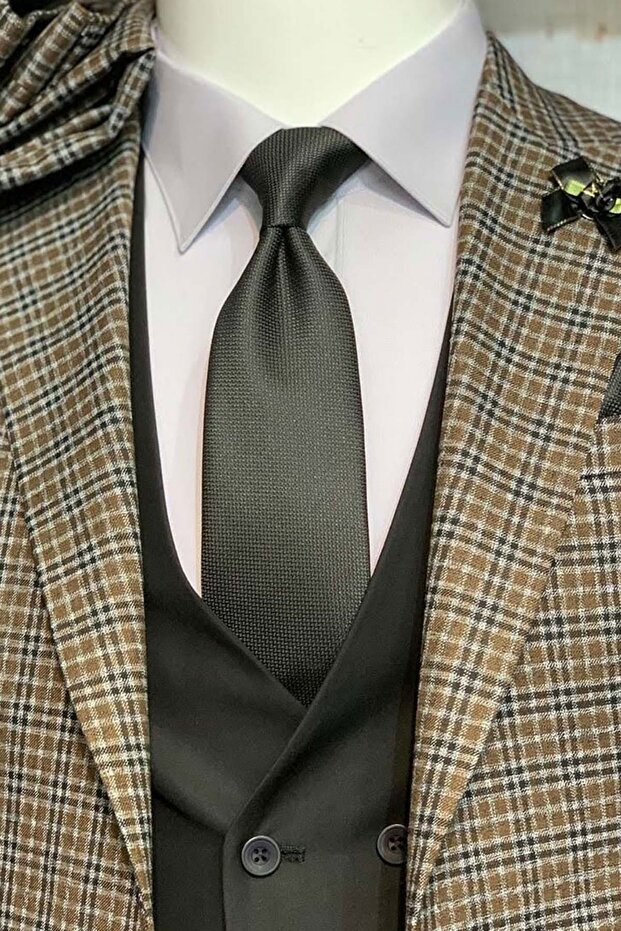 ربطة عنق رفيعة منقوشة باللون الأسود باللون الأسود - 1