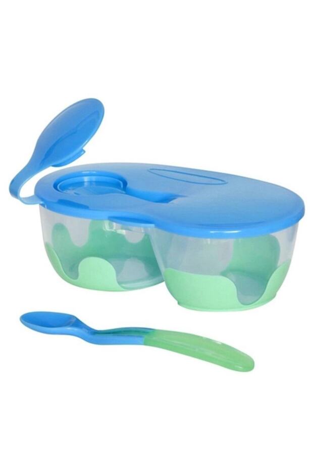 2 Bölmeli Tabak Ve Kaşık Seti 6 Ay Mavi - 1