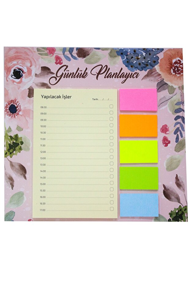 Pink Flower Patterned Daily Planner Note Set