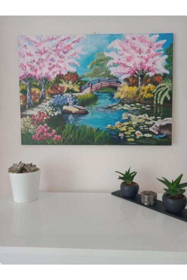 El Yapımı Ormanda Köprü - Tuval Üzerine Akrilik Tablo - 50*70 Cm - 1