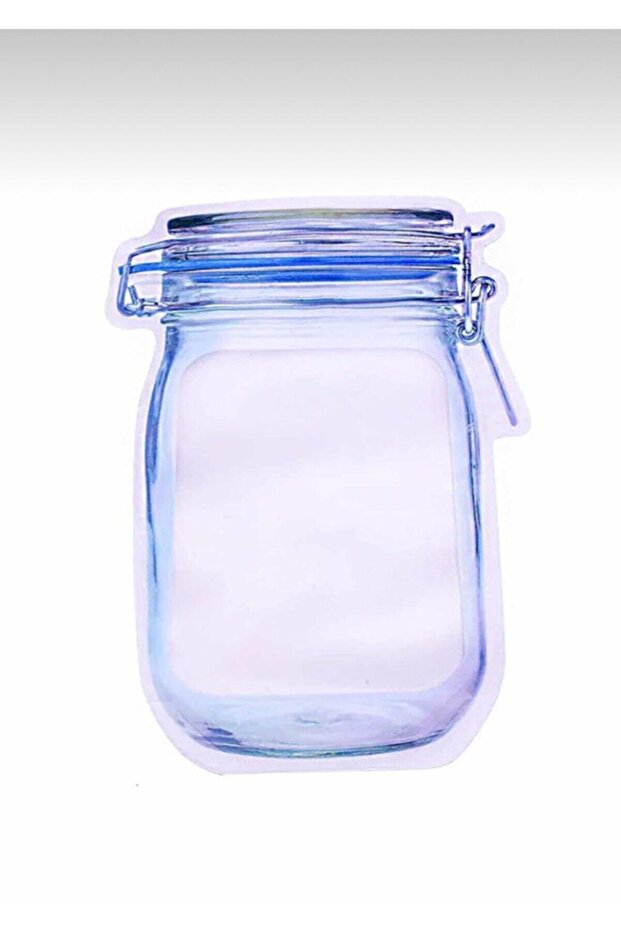 5 Adet Büyük Boy Kavanoz Görünümlü Kilitli Saklama Poşeti Mavi 600 ml - 3