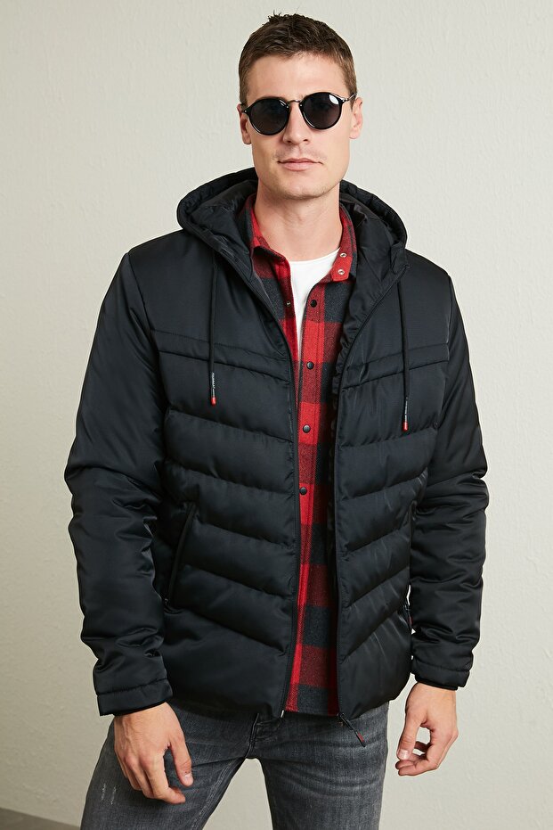 Slim Fit Hooded Cotton Men's Coat with Pockets 5712070