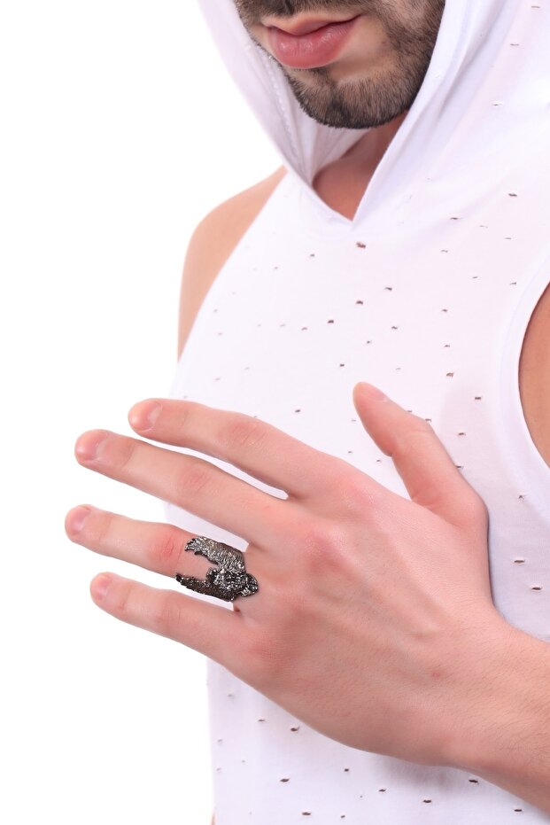 خاتم النسر المجنح المطلي بطبقة من الأنثراسايت للرجال - 2