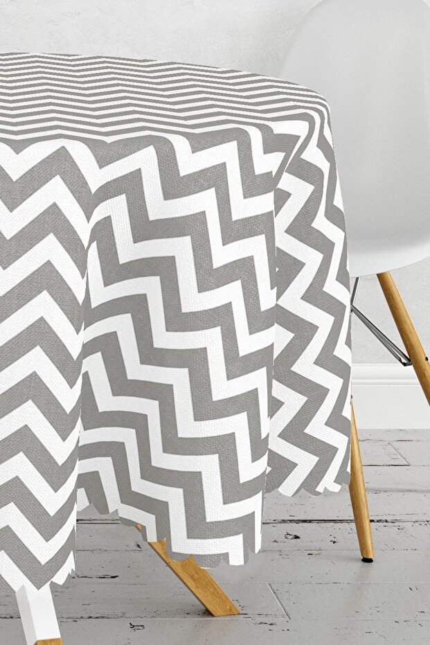 Zigzag Patterned Digital Printed Round Tablecloth - Diameter 140cm - 3