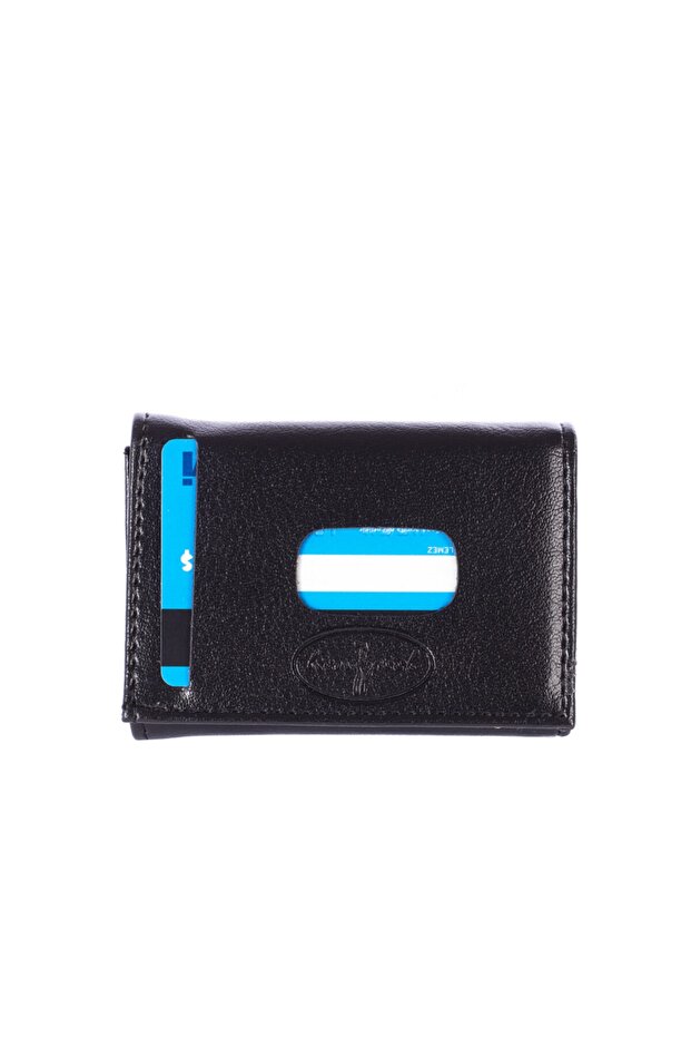 Perforated Inside Snap Opening Credit Card Holder Wallet 7 Compartments Faux Leather Black KNP-6S Model