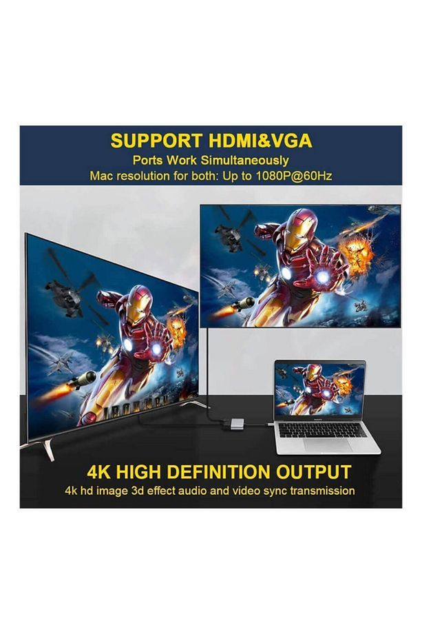 Type-C To 4K Hdmi Vga Usb 3.0 Otg Audio Ses Çevirici Kablo 5 In 1 (533635045) - 6