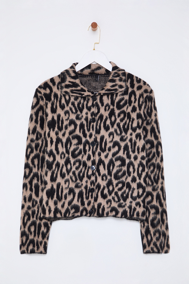 Kahverengi Leopar Desenli Polo Yaka Triko Hırka TWOAW25HI00360 - 6