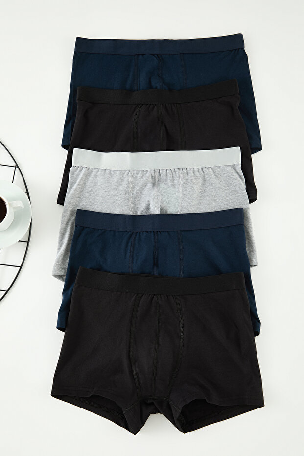 Lacivert-Siyah-Gri Basic 5'li Paket Pamuklu Boxer TMNAW21BX0018 - 2