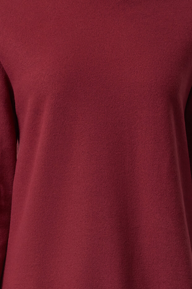 Bordo Çiçek Baskılı Mini Selanik Dik Yaka Örme Elbise TWOAW25EL00282 - 3