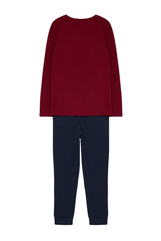 Bedrucktes Pyjama-Set in Weinrot mit normaler Passform - TMNAW22PT0759 - 8