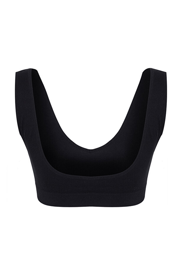 Siyah Seamless/Dikişsiz Balensiz Kapsız Kalın Askılı Bralette Örme Sütyen THMAW22SU0025 - 11