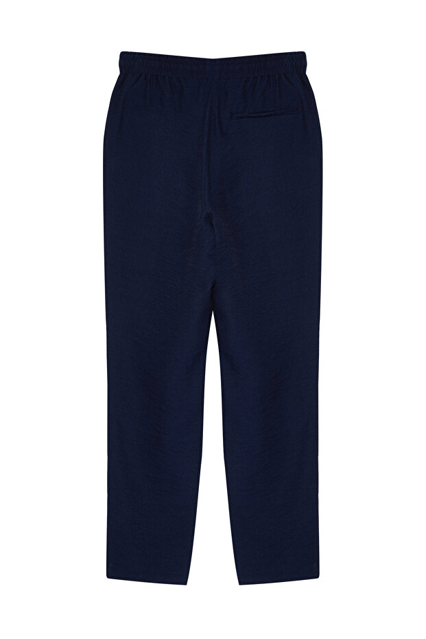 Lacivert Tapered Lastikli Beli Bağlamalı Keten Görünümlü Pantolon TMNSS20PL0547 - 13