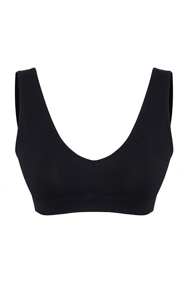Siyah Seamless/Dikişsiz Balensiz Kapsız Kalın Askılı Bralette Örme Sütyen THMAW22SU0025 - 10