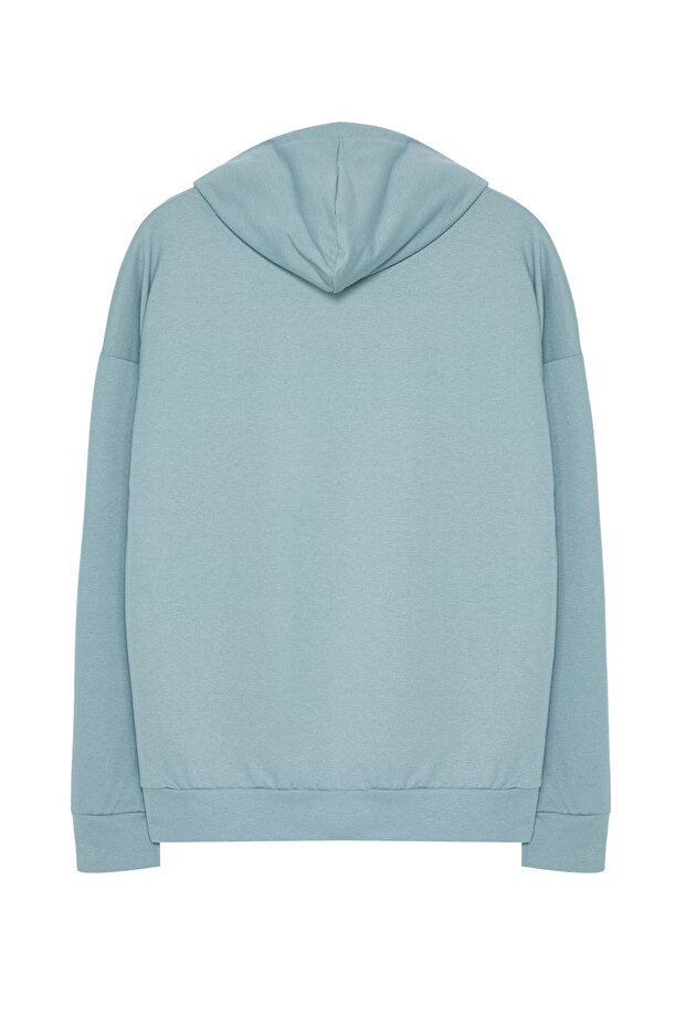 Mint Oversize Kapüşonlu Uzun Kollu Etiket Aplikeli Sweatshirt TMNSS21SW0221 - 13