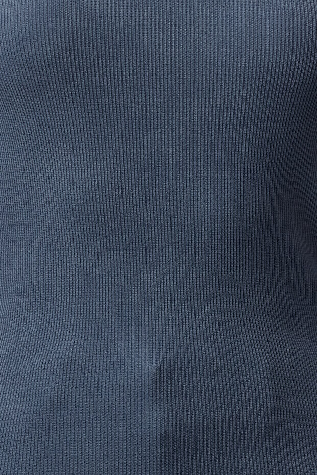Indigo Eskitme/Soluk Efektli Fitilli Havuz Yaka Vücuda Oturan Pamuklu Örme Bluz TWOAW24BZ00301 - 3