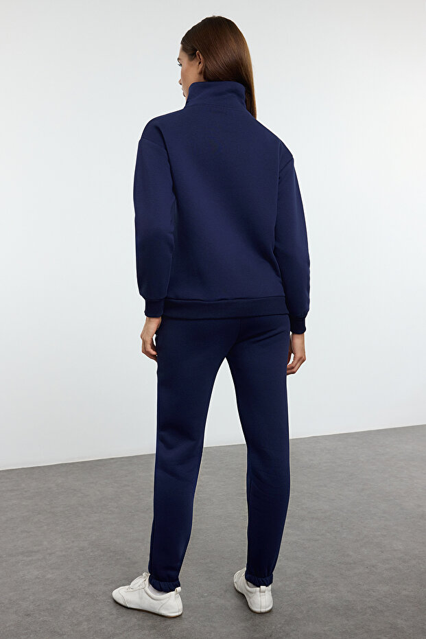 Granatowy komplet dresowy z polaru ze stójką i suwakiem - Twoss25Em00000 - 5