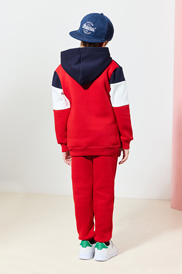 Kırmızı Pamuklu Erkek Çocuk 23 Nisan Örme Sweatshirt ve Eşofman Alt-Üst Takım TKDAW25AU00054 - 3