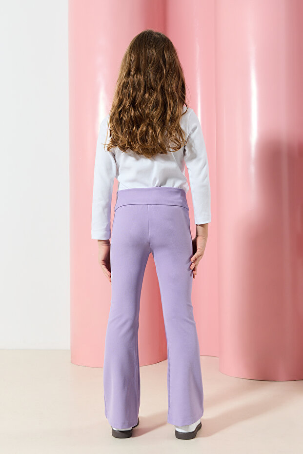 Lila Düz/Basic Flare/İspanyol Paça Kız Çocuk Esnek Örme Tayt TKDSS24TA00007 - 4