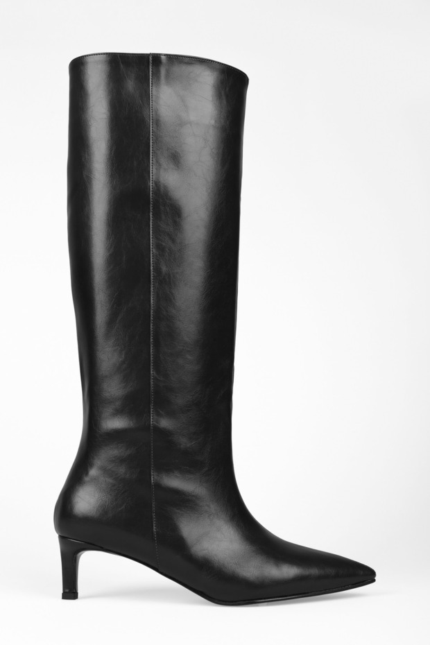 Γυναικείες μπότες Blaze Black Skin με κοντό μυτερό τακούνι - 1