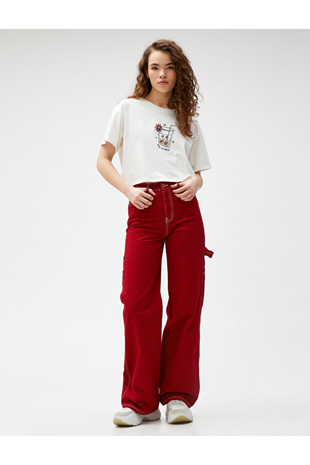 Crop T-Shirt Printed Crew Neck Short Sleeve Cotton