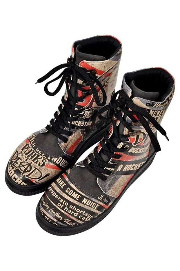 Women's Vegan Leather Black Long Boots - British Punk Design