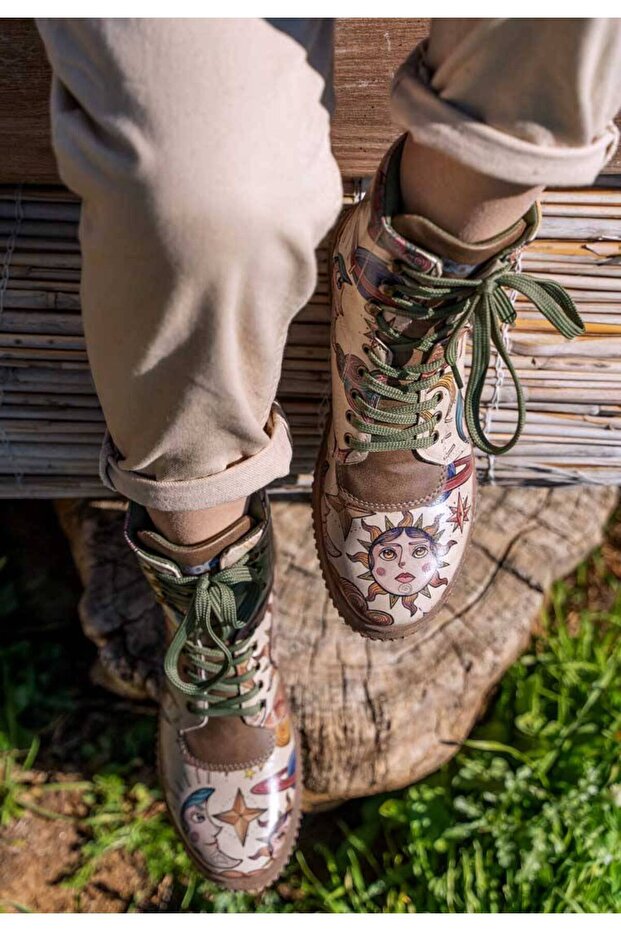 Women's Vegan Leather Khaki Long Boots - Dreams For Dreamers Design