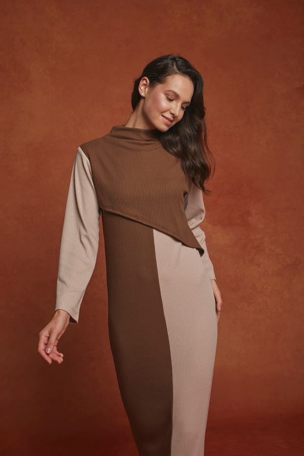 Nidos Coffee Beige Contrast Dress