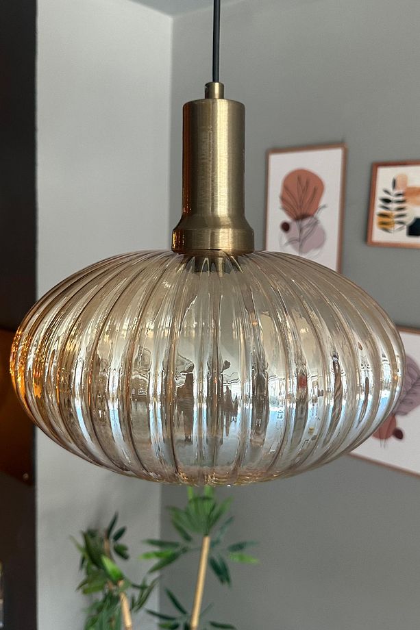 Elegant Cam Tekli Bal Rengi Avize Eskitme Fener Başlık Sarkıt Lamba Restoran Salon Aydınlatma - 2